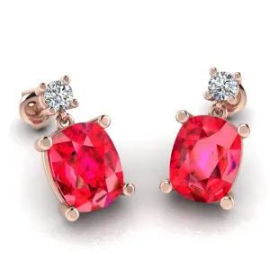 Cushion Shape Ruby Natural Diamond Drop Earrings EDCCR