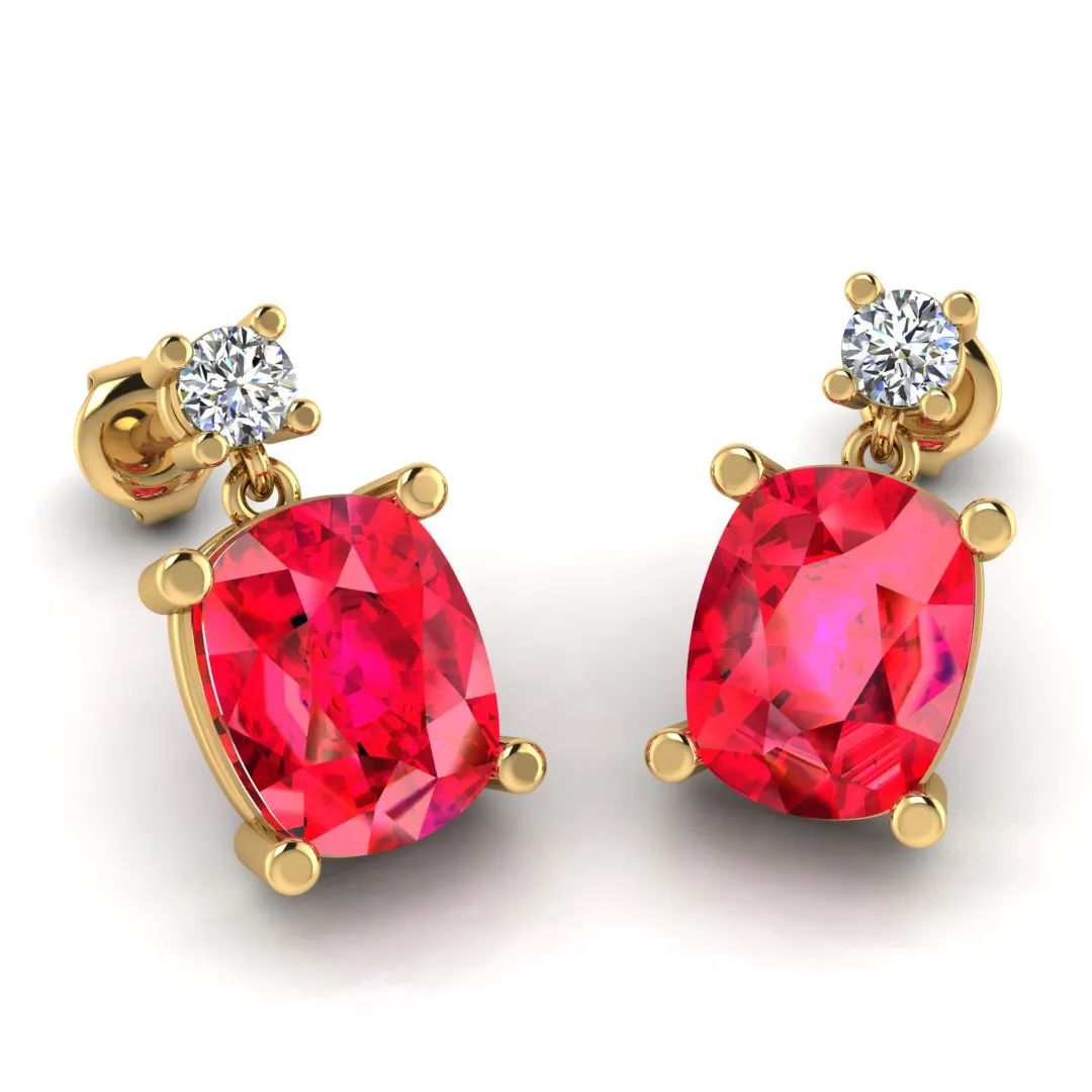 Cushion Shape Ruby Natural Diamond Drop Earrings EDCCR