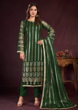 Dark Green Butterfly Net Embroidered Festive Salwar Suit