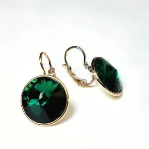 Deep Sea Emerald Dome Austrian Crystal Leverback Earrings