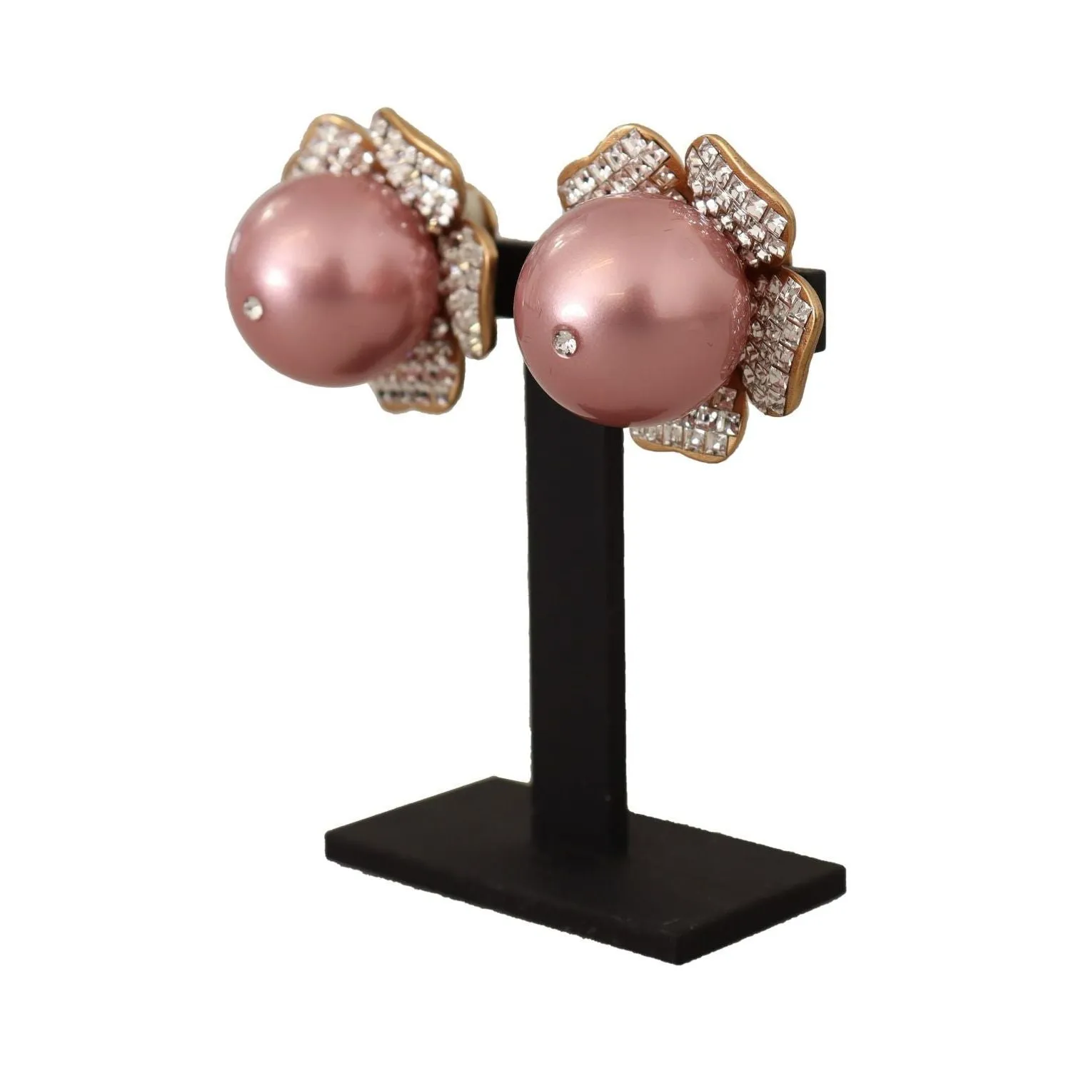 Dolce & Gabbana Elegant Floral Crystal Pearl Clip-On Earrings