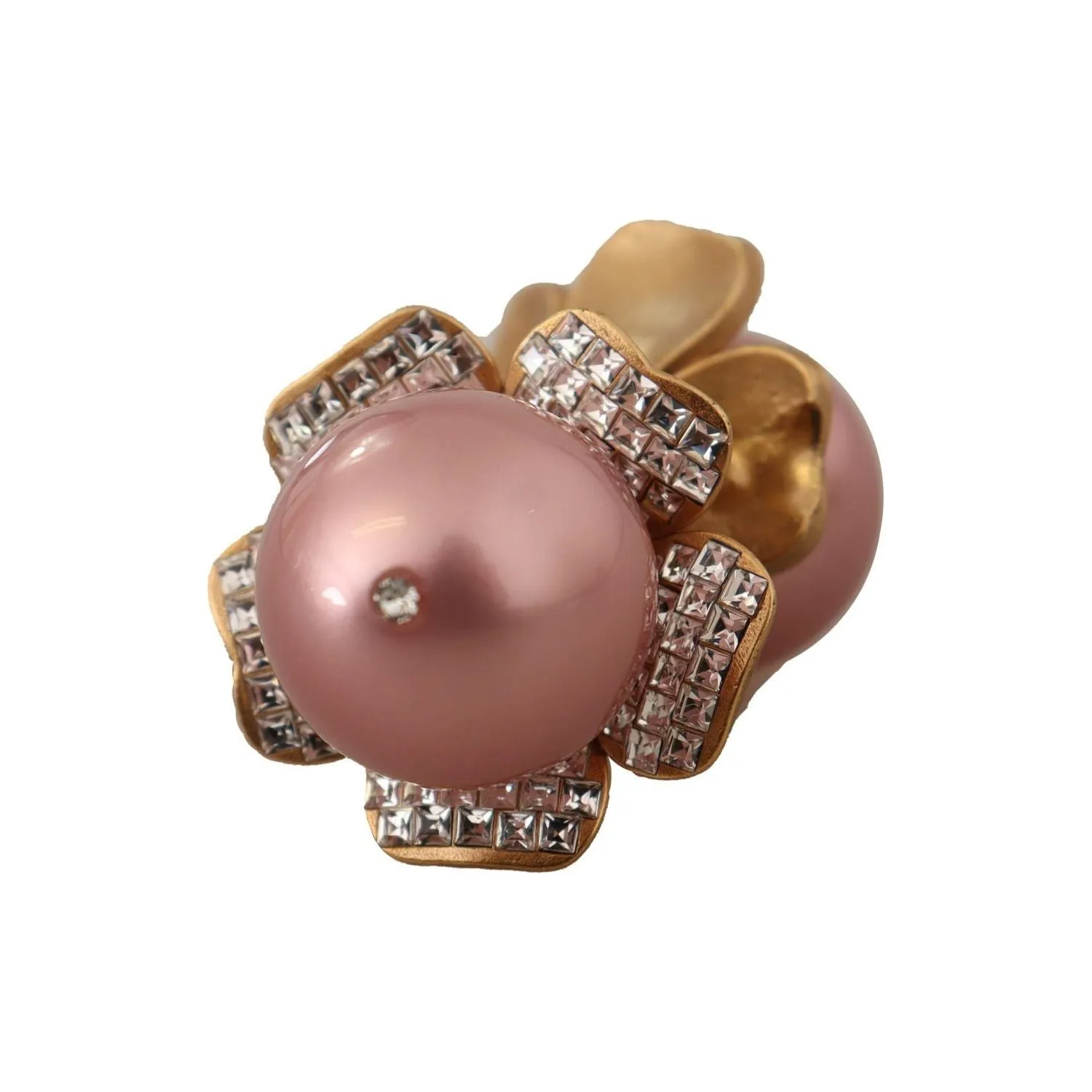 Dolce & Gabbana Elegant Floral Crystal Pearl Clip-On Earrings