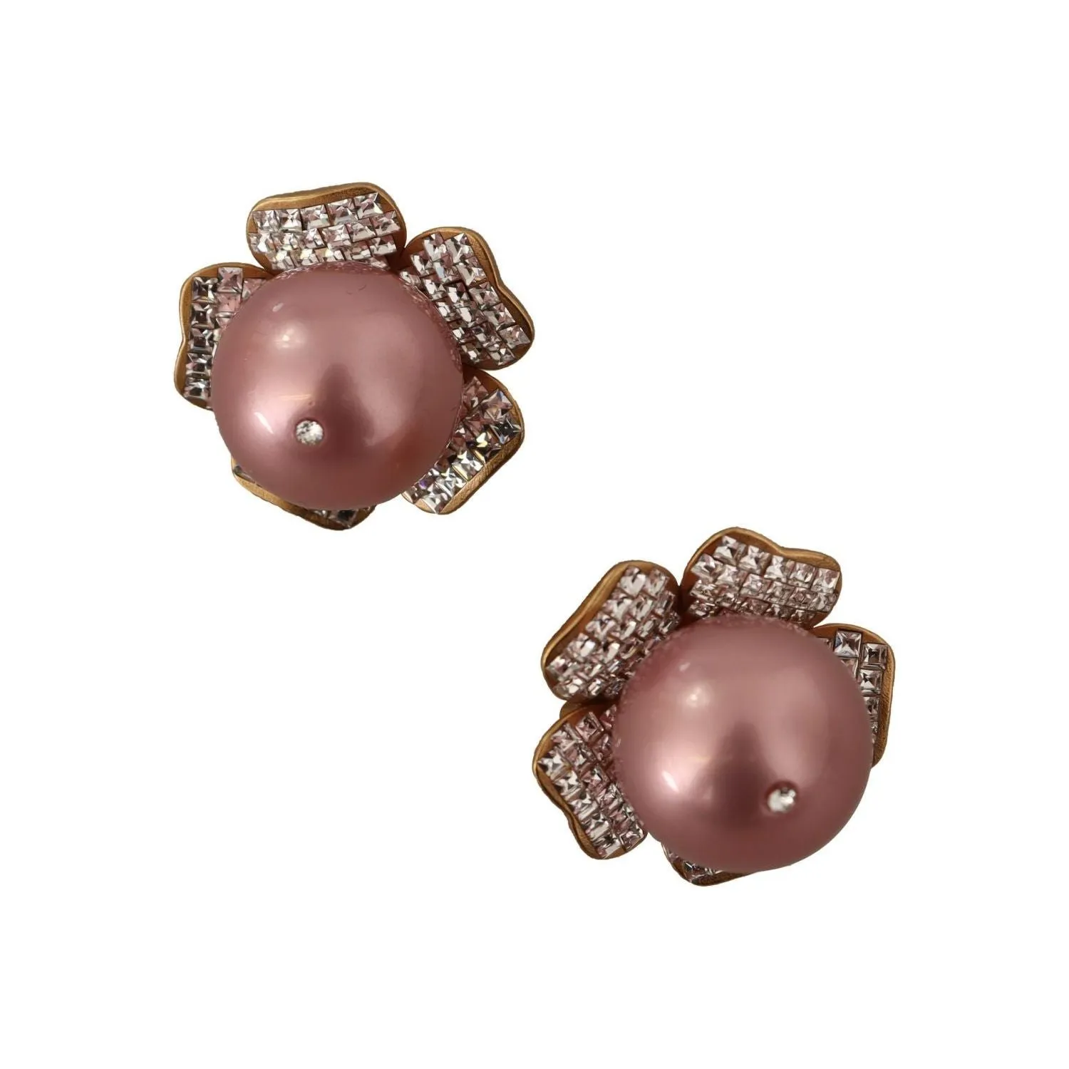 Dolce & Gabbana Elegant Floral Crystal Pearl Clip-On Earrings