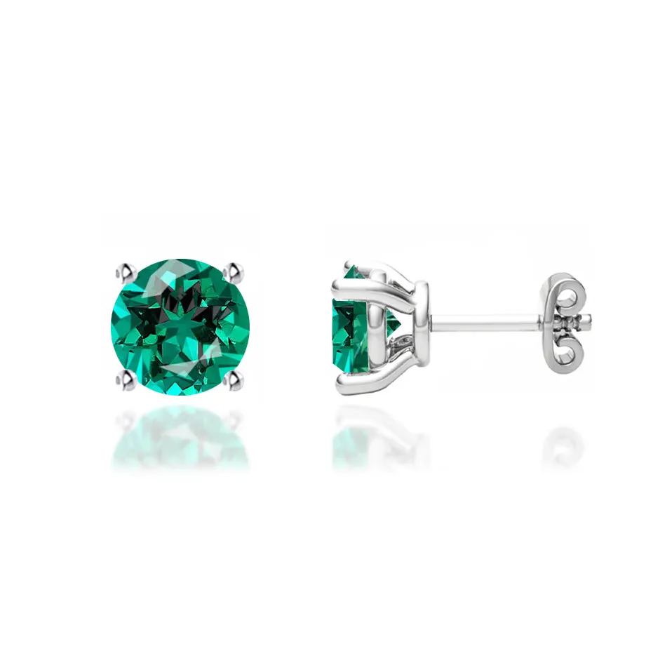 DOVE - Round Emerald 18k White Gold Stud Earrings