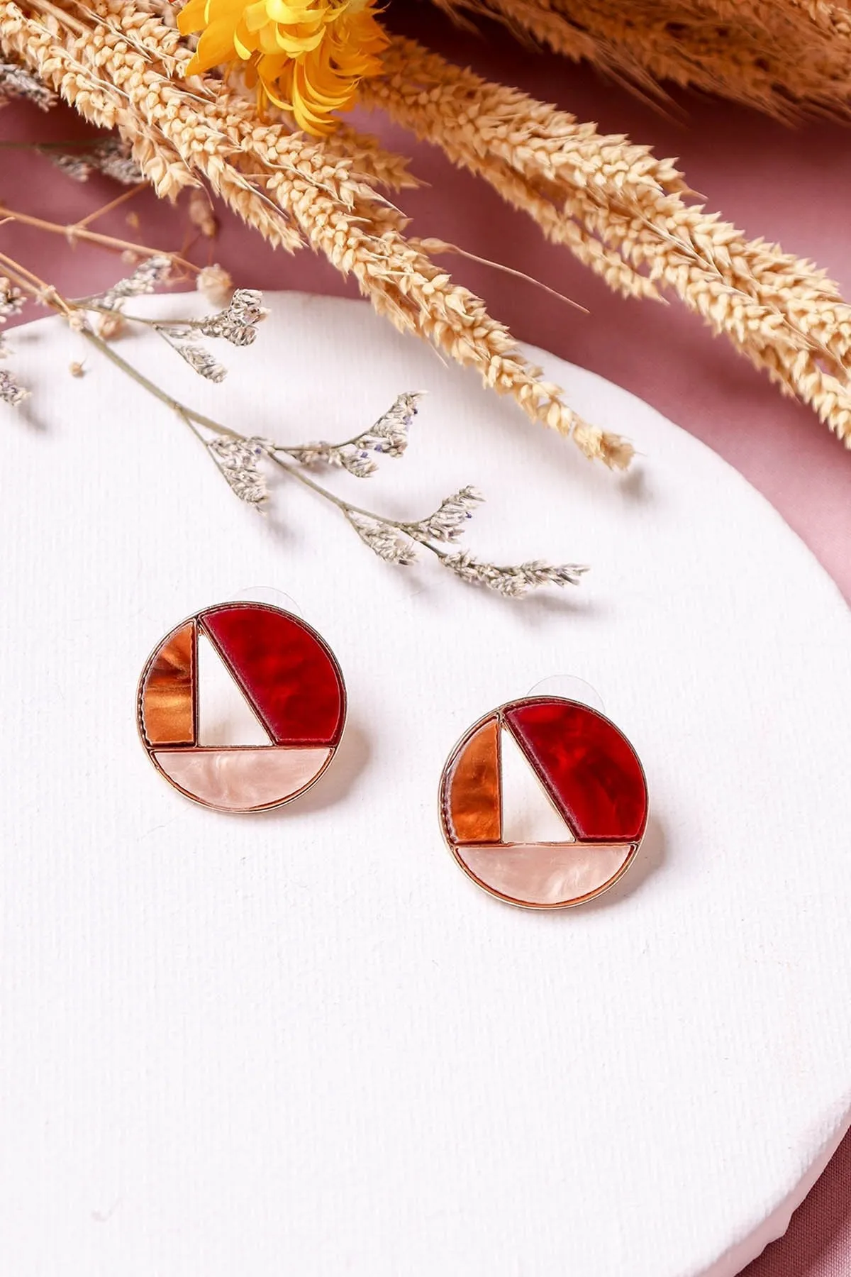 DUO TONE STUD EARRINGS IN RED/PINK