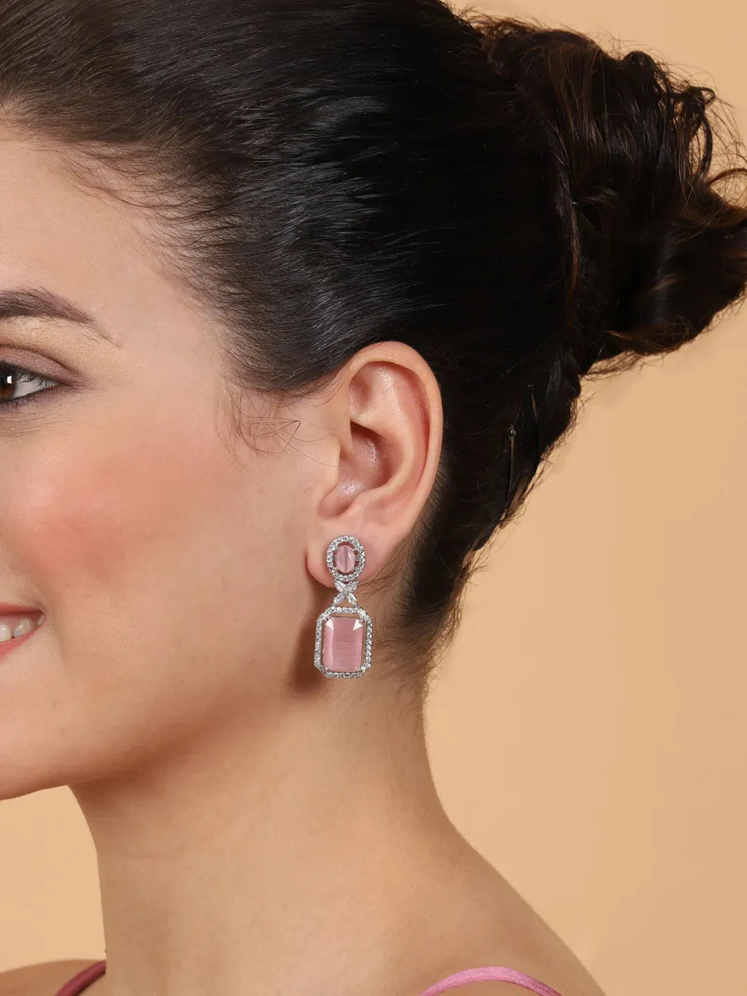 Elegant Designer Pastel Pink CZ AD Party Earrings | Sparkle & Style