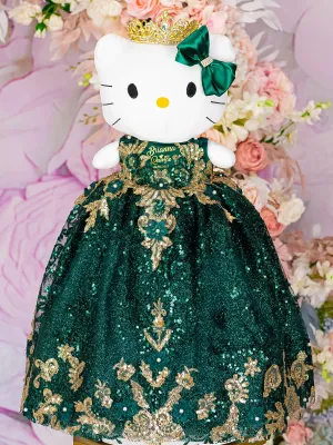 Emerald green with gold Kitty for quinceanera