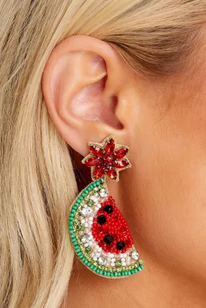 Full Of Sweetness Red Multi Beaded Earrings