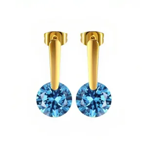 Gold Drop Earring Round Cubic Zirconia Stone Dangle Drop Earrings