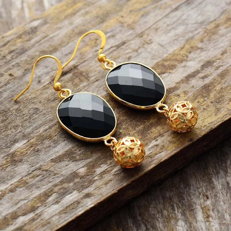 Gold Plated Black Onyx Earning