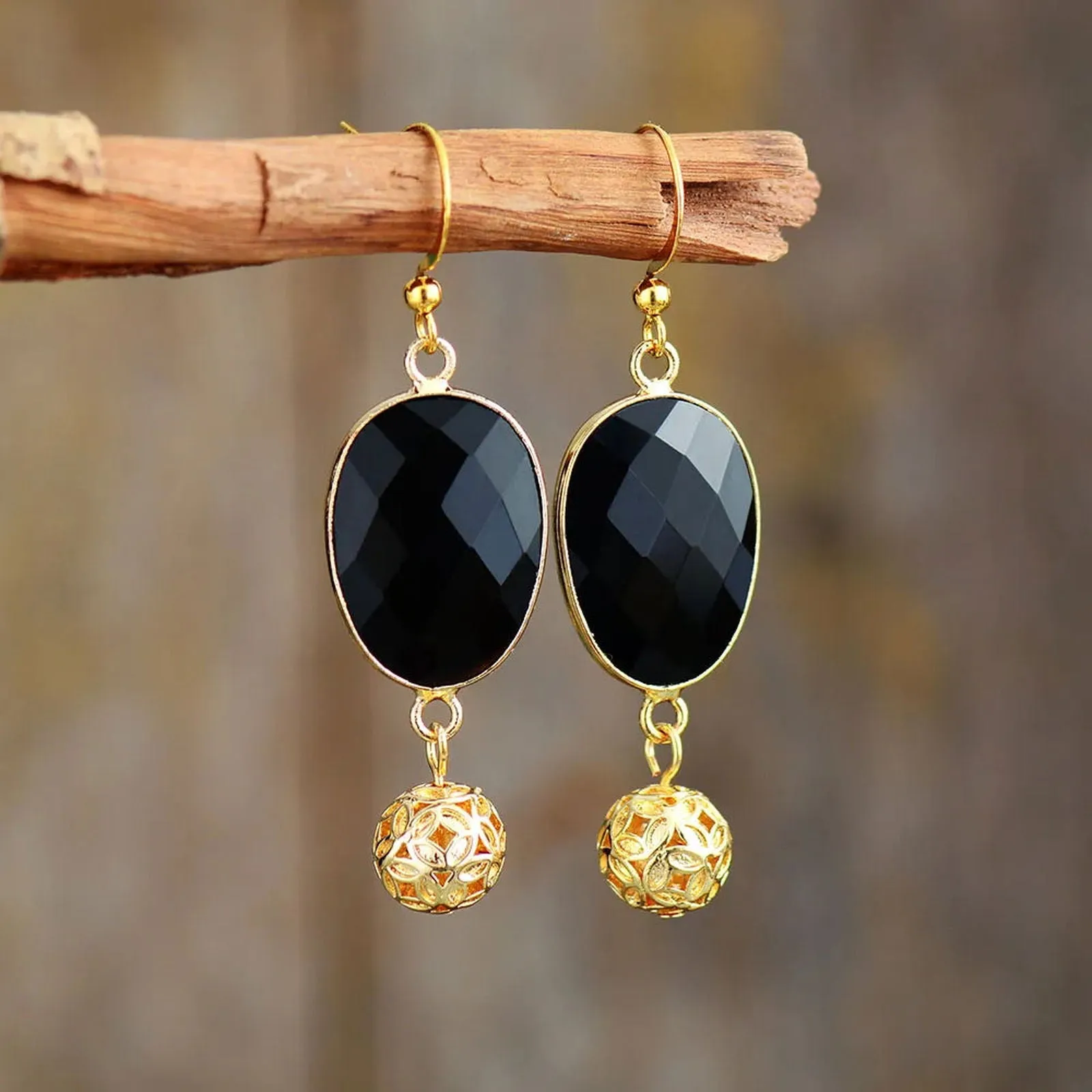 Gold Plated Black Onyx Earning