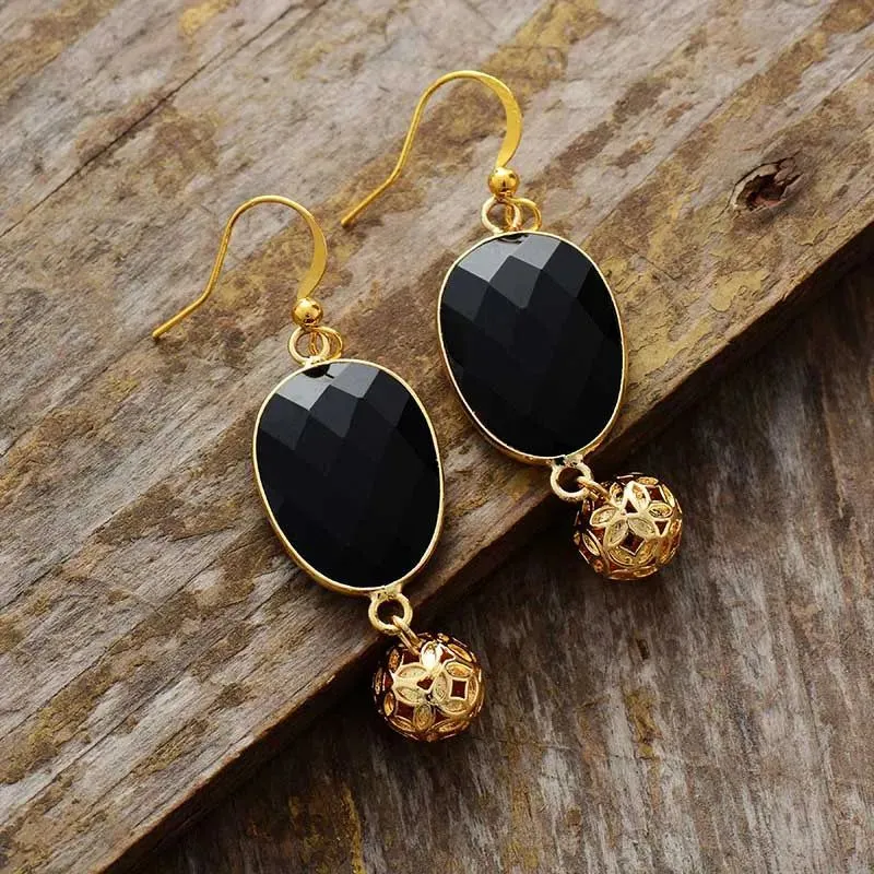 Gold Plated Black Onyx Earning