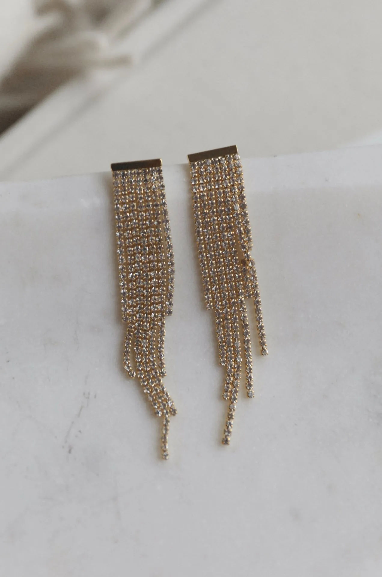 Gold Rhinestone Chain Earrings