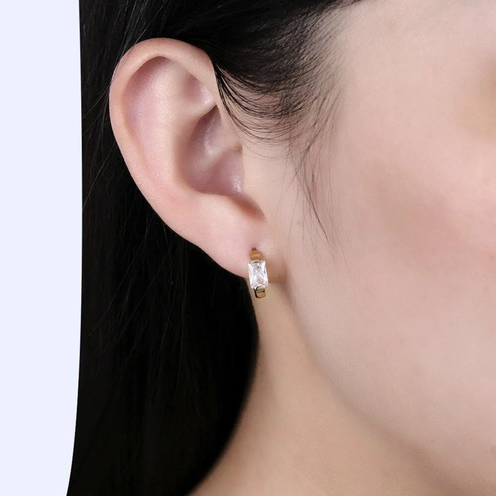 Golden Hoop Earrings for Women- CZ Square Stone Earrings for Women- Party Accessories for Women