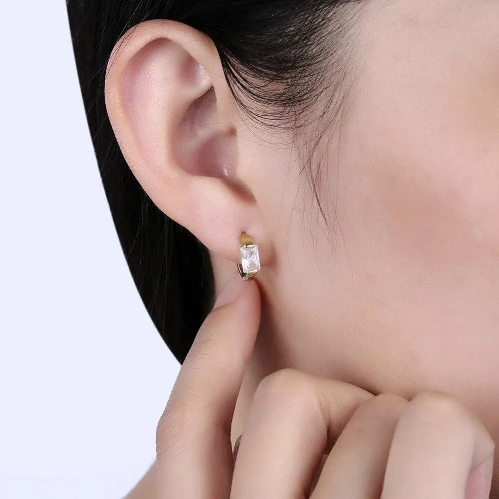 Golden Hoop Earrings for Women- CZ Square Stone Earrings for Women- Party Accessories for Women