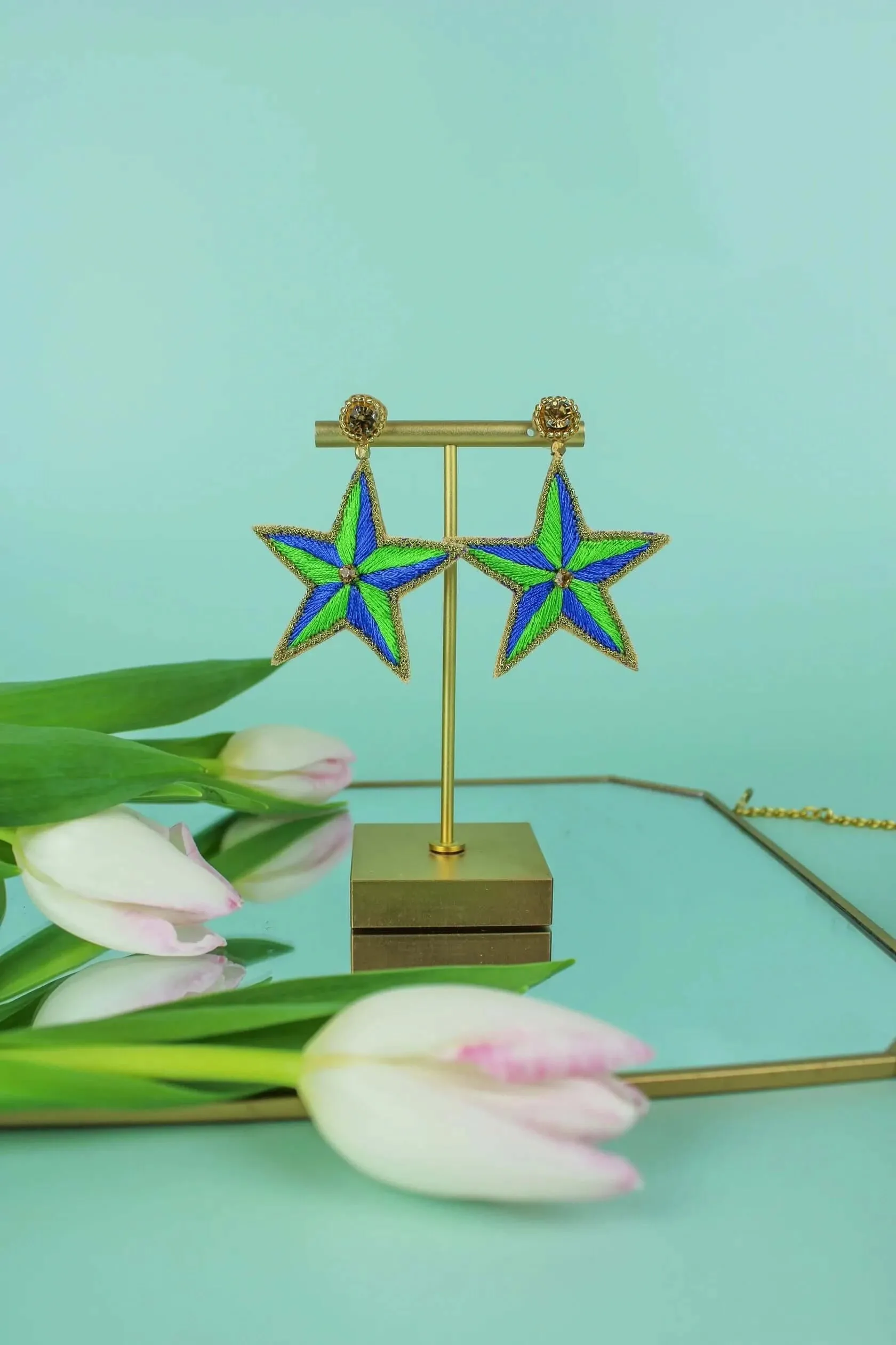 Green & Blue Star Earrings