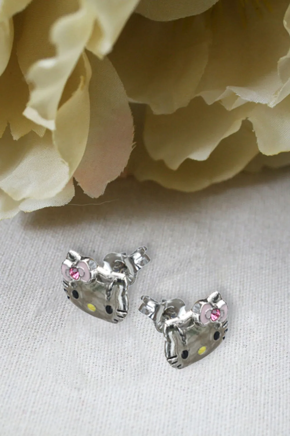 Hello Kitty 925 Original Sterling Silver Range Earrings Set with Red Austrian Crystal