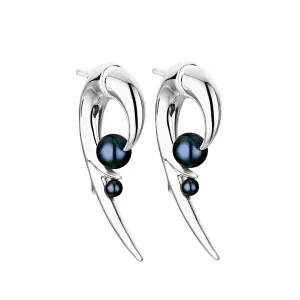 Hooked Pearl Earrings - Silver & Black Pearl