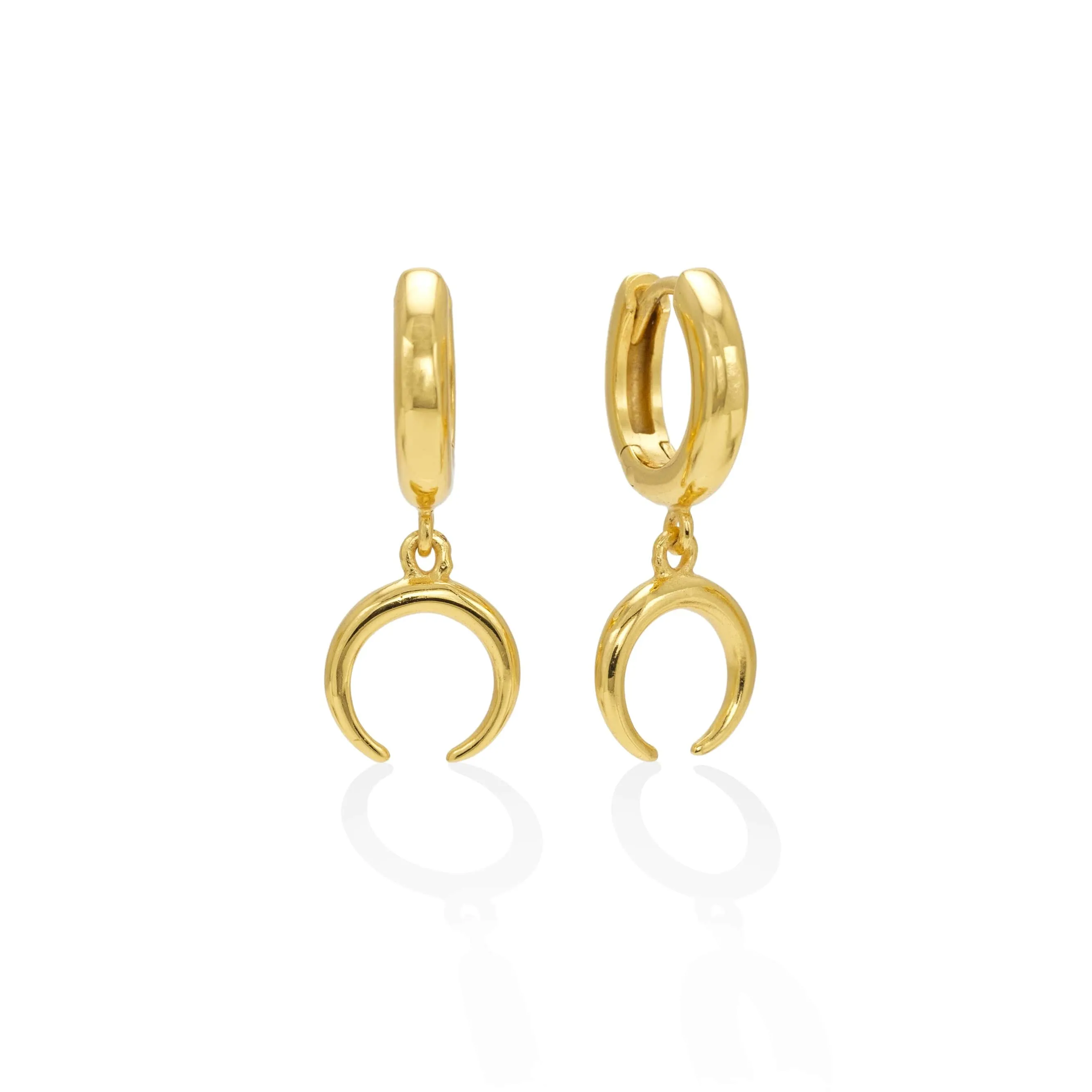 Horn Charm Huggie Drop Hoop Earrings