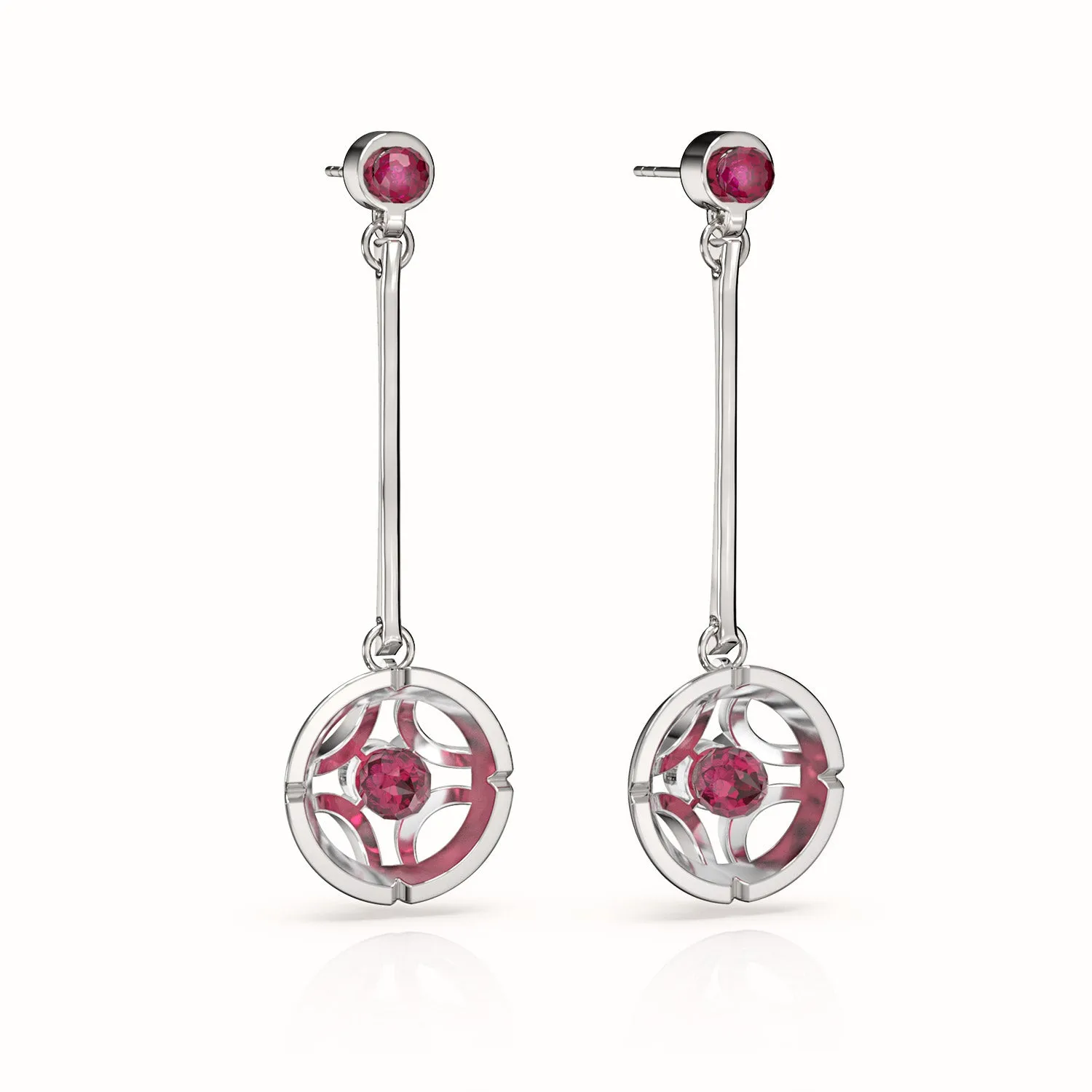 Jalan Besar Drop Earrings - Sterling Silver - Ruby