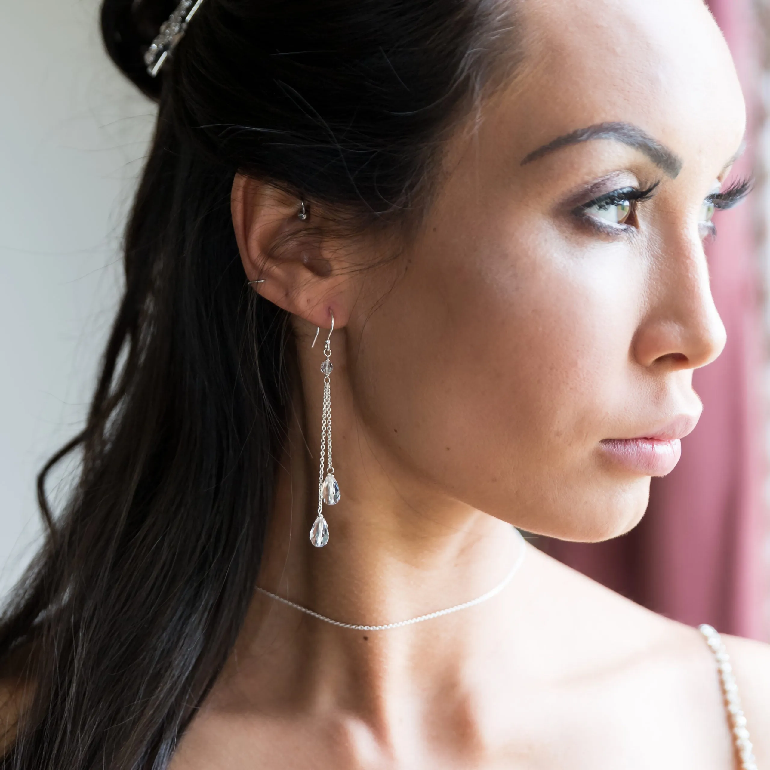 Lili Long Drop Bridal Earrings