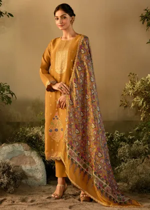 Mustard Pure Zari Banarasi Tissue Festive Wear Salwar Suit