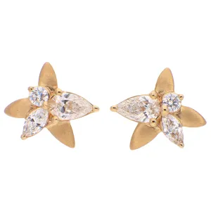 Noam Carver Fine Jewelry 14K Yellow Gold Diamond Stud Earrings Floral Motif