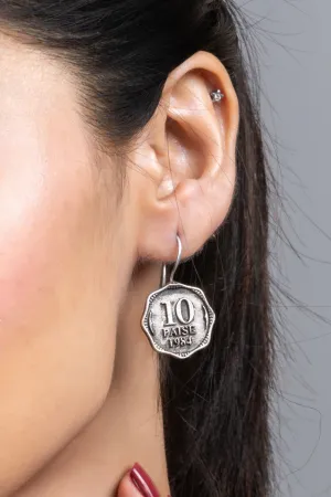 Oxidized Silver Replica 10 Paise Lightweight Vintage Earrings for Daily Wear Jewelry and Sensitive Ears