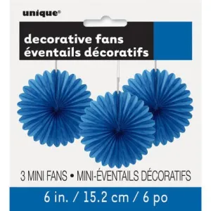 Paper Decorative Fan 6" Royal Blue - 3 ct.