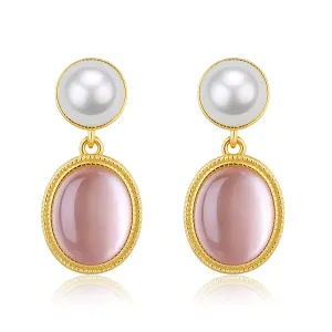 Pink Natural Crystal Mother of Pearls Earrings Gold Vermeil