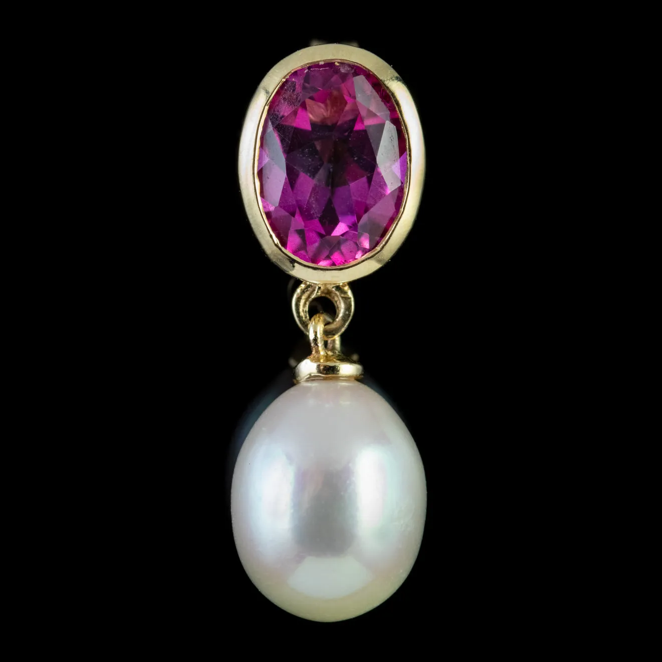 Pink Topaz Pearl Drop Earrings 9Ct Gold