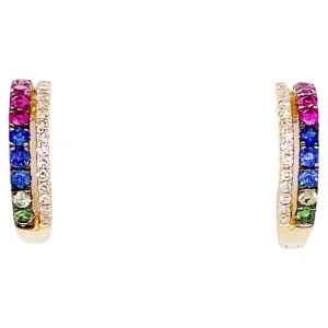 Rainbow Diamond Huggie Earrings