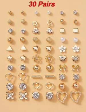 RARE 1 Jewellery For Women Girls Gold Plated Multicolor Pearl & AD Studs Combo of 30 Quirky Pairs