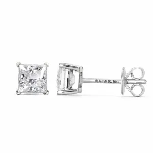 Ready Made | 0.6 Carat Princess Moissanite Solitaire Stud Earrings in 18K White Gold