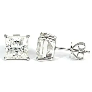 Ready Made | 1 Carat Princess Moissanite Solitaire Stud Earrings in 18K White Gold