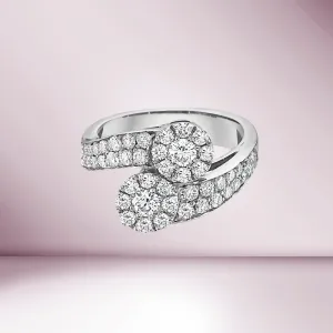 Ready to Ship 2 Diamond Round Cut Contrarie Cluster Illusion Ring (1.41 ct.) in 18K Gold, Made in Italy