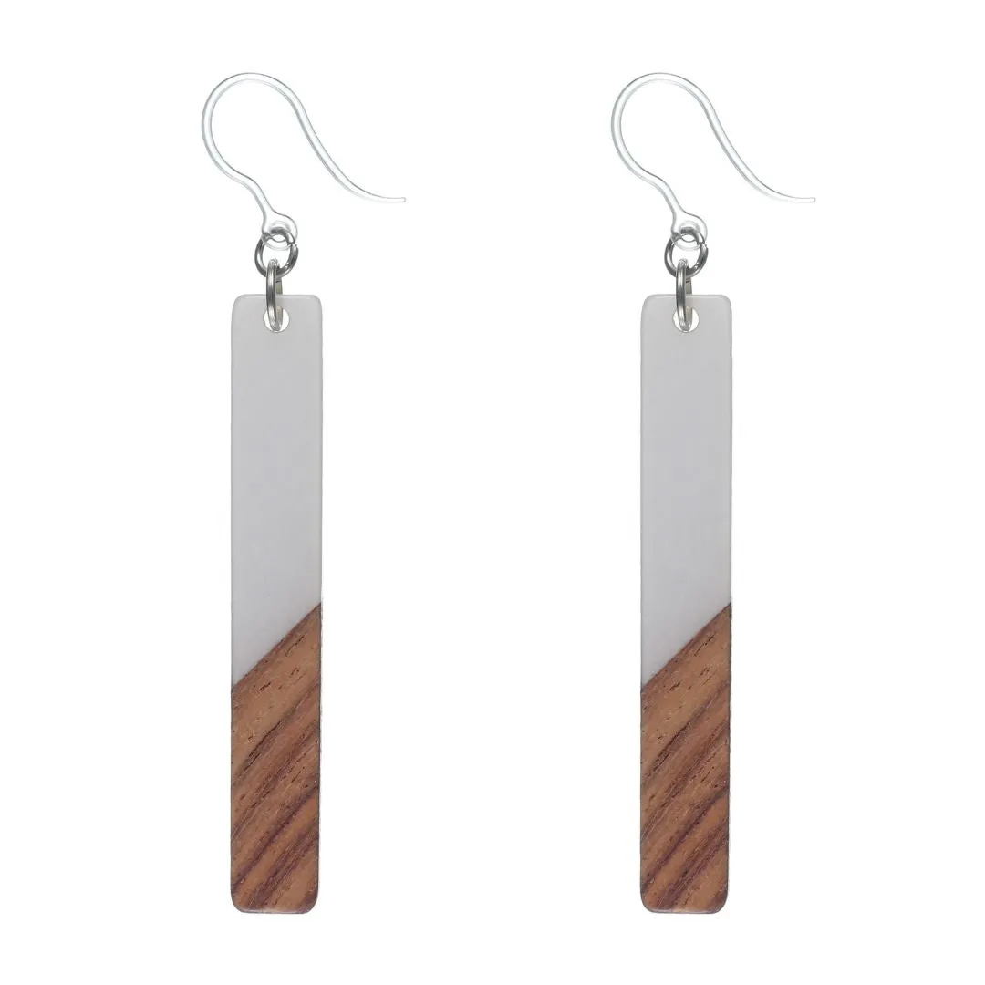 Rectangular Wooden Celluloid Dangles Hypoallergenic Earrings for Sensitive Ears Made with Plastic Posts