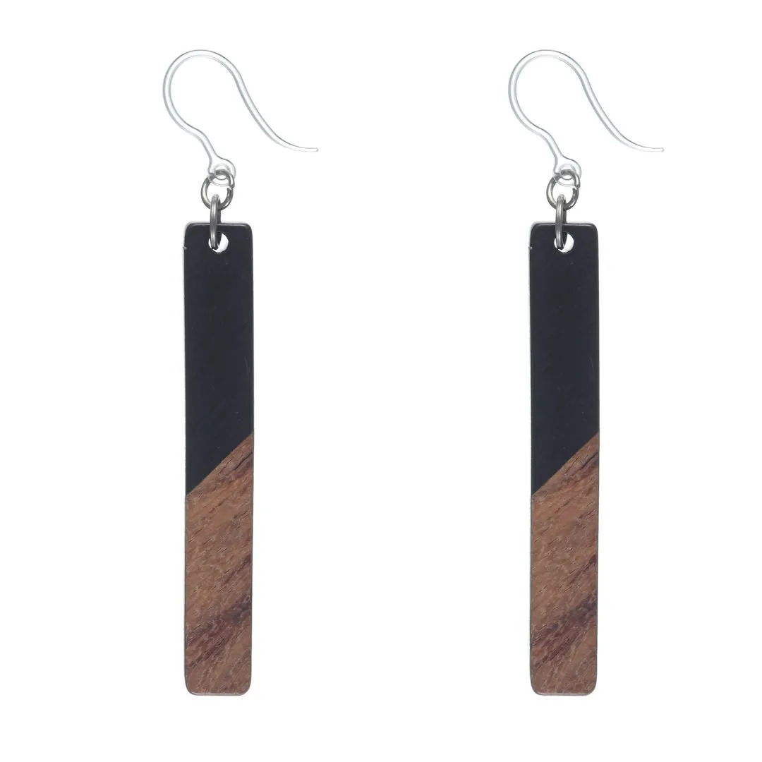 Rectangular Wooden Celluloid Dangles Hypoallergenic Earrings for Sensitive Ears Made with Plastic Posts