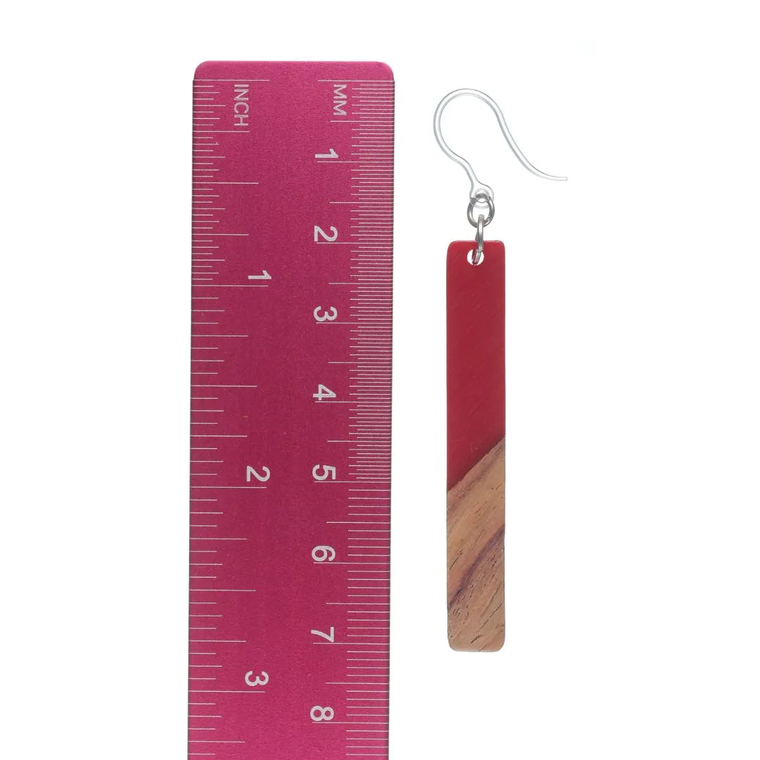 Rectangular Wooden Celluloid Dangles Hypoallergenic Earrings for Sensitive Ears Made with Plastic Posts