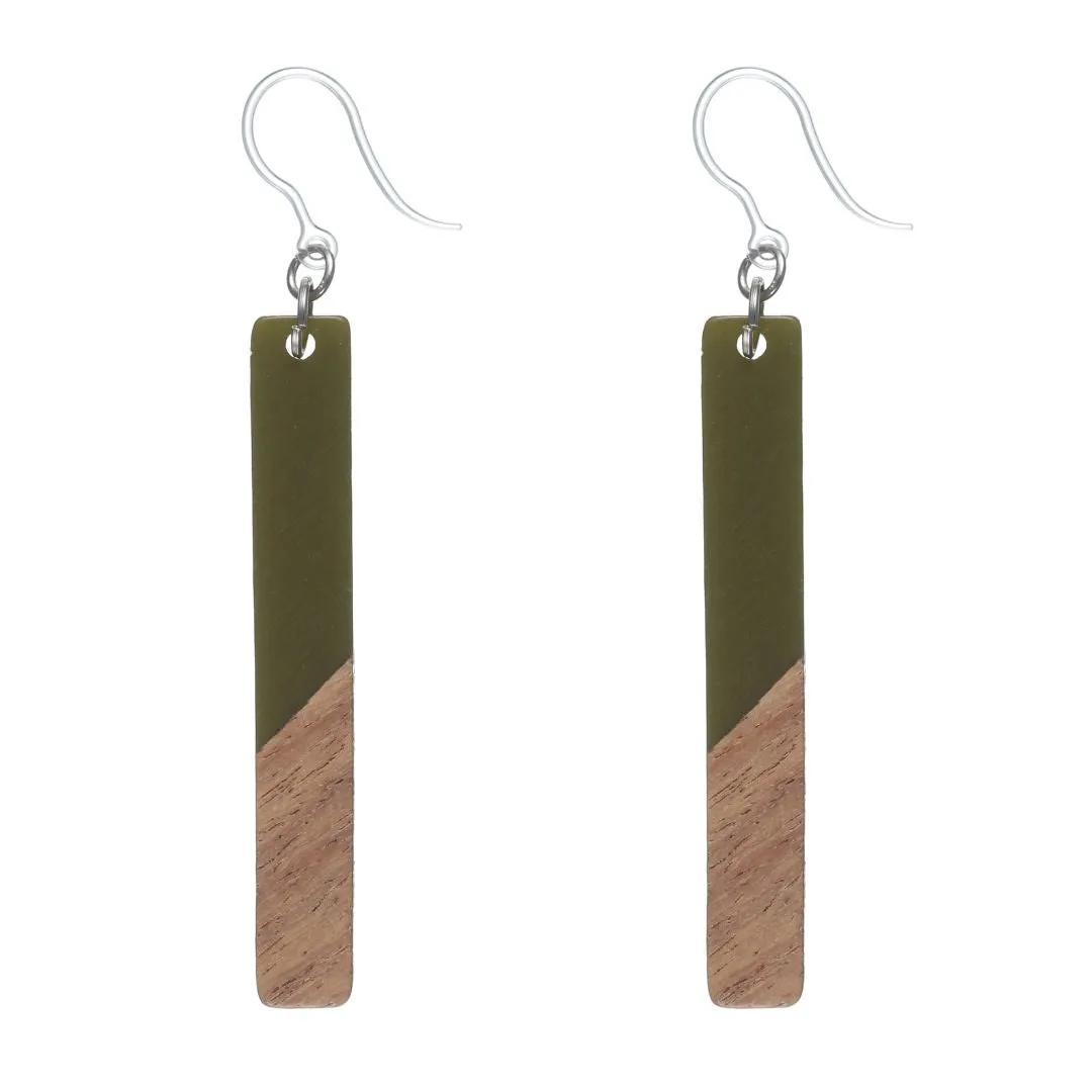 Rectangular Wooden Celluloid Dangles Hypoallergenic Earrings for Sensitive Ears Made with Plastic Posts