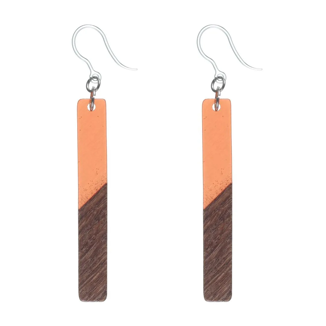 Rectangular Wooden Celluloid Dangles Hypoallergenic Earrings for Sensitive Ears Made with Plastic Posts