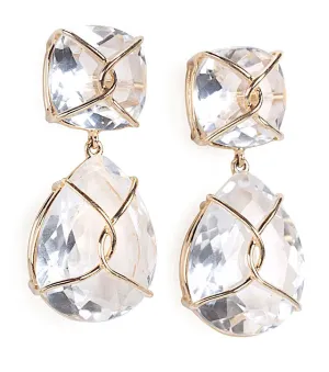 Rock Crystal and Gold Wrapped Cushion Drop Earrings