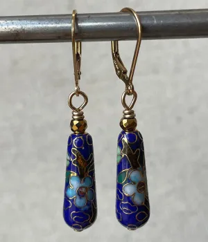 Royal Blue Teardrop Vintage Cloisonné Earrings