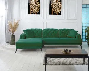 Rubeza Piera Left Hand Facing Chaise End Corner Sofa - Super Emerald Green