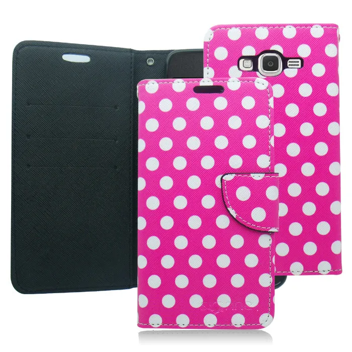 SAMSUNG GALAXY GRAND PRIME/G530 PINK POLKA DOTS LEATHER WALLET CASE