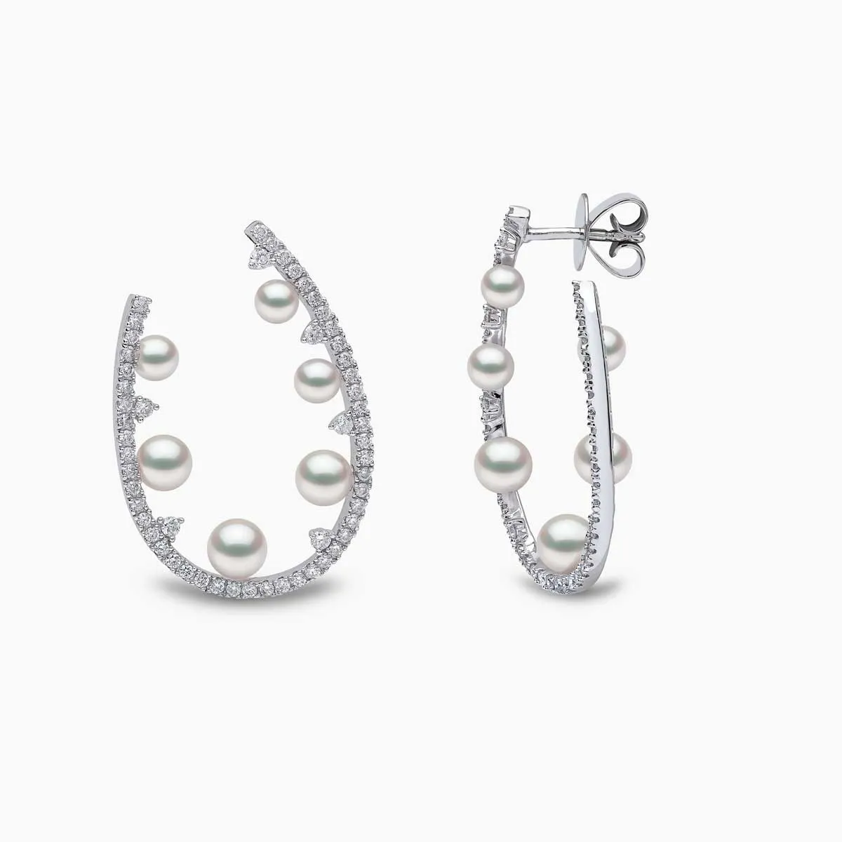 Sleek 18K Gold Pearl and Diamond Silhouette Earrings