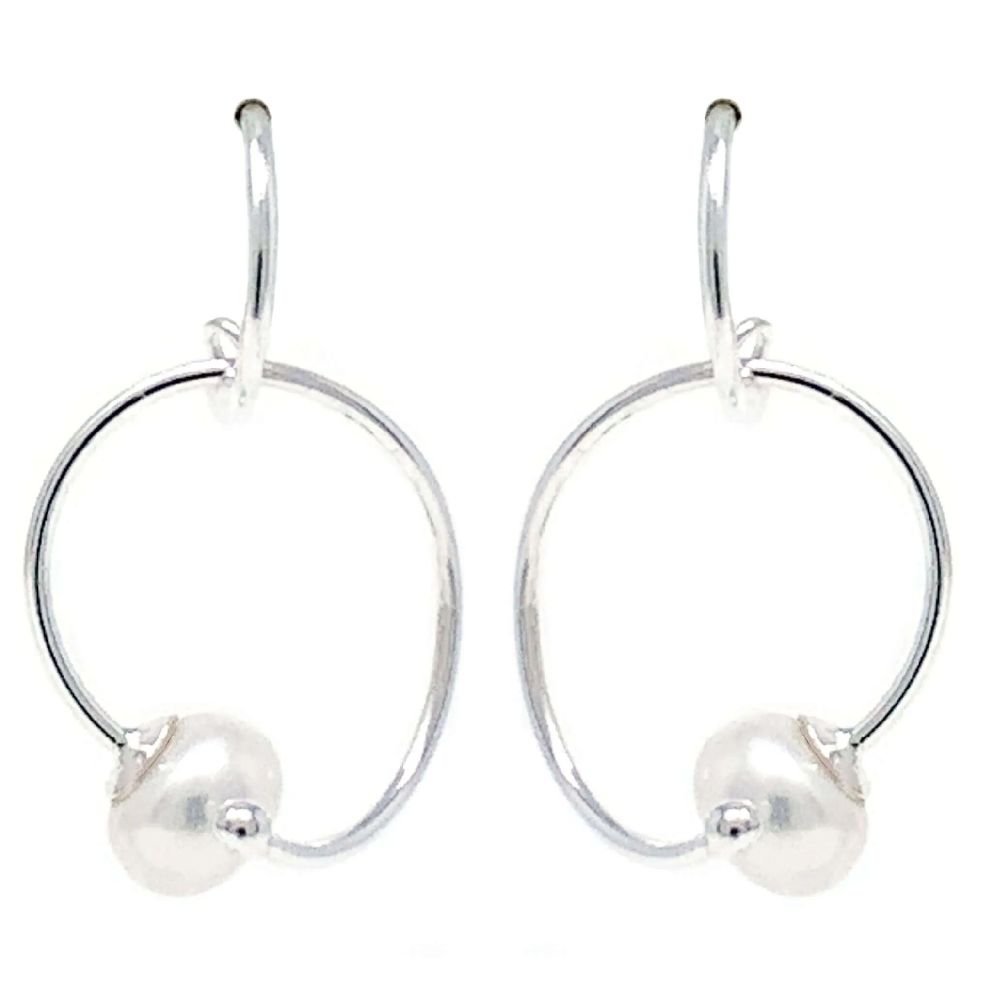 Sterling Silver Ball Freshwater Pearl Hoop Earrings