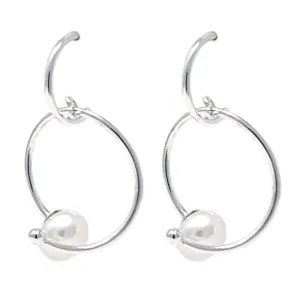 Sterling Silver Ball Freshwater Pearl Hoop Earrings