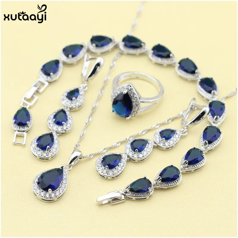 Top Quality 925 Silver Green Imitated Emerald Fancy Necklace Ring Earrings and Bracelet Wedding Jewelry Set