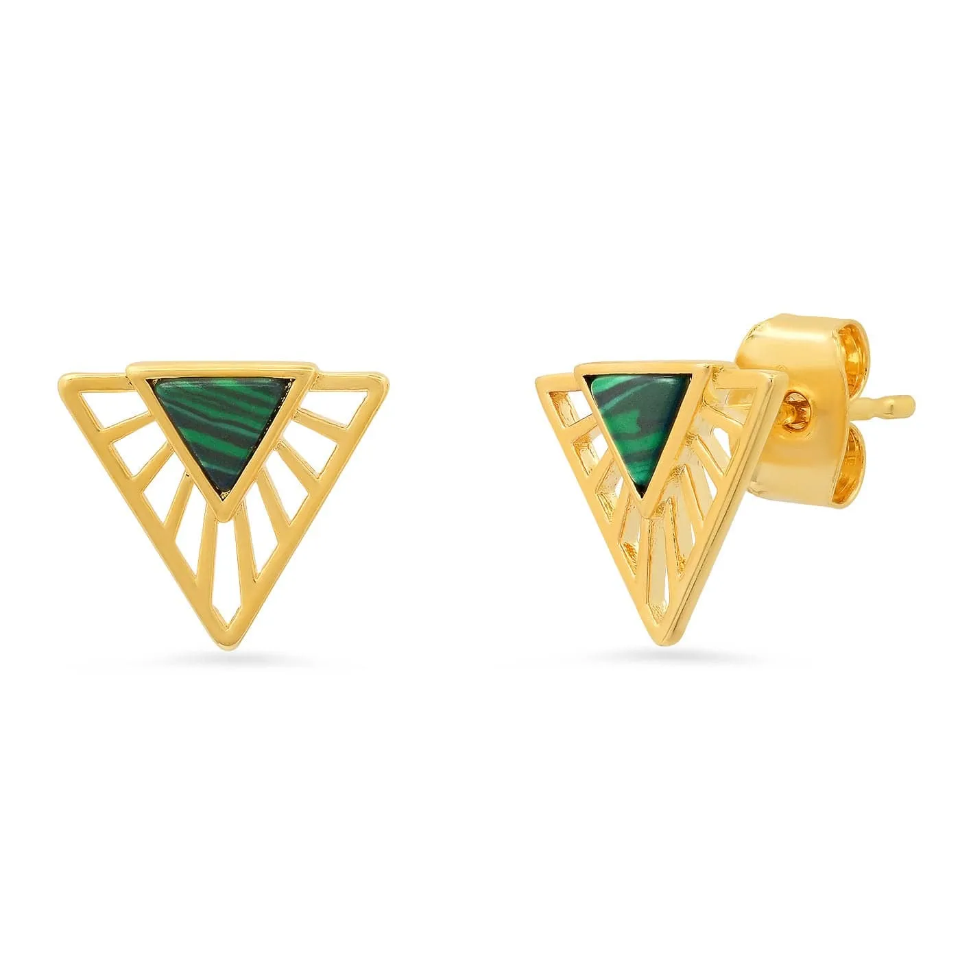 Triangle Studs With Malachite Accents